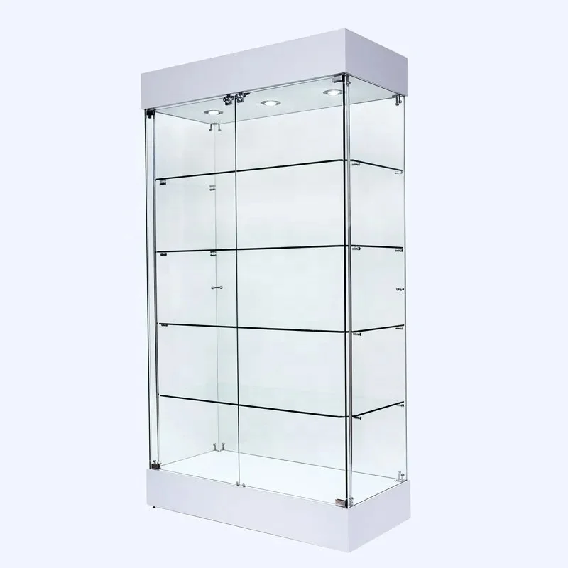 Custom.4ft Frameless Glass Showcase with LED Lighting 5 Shelves Sliding By Smoke Display Cabinet for Sale