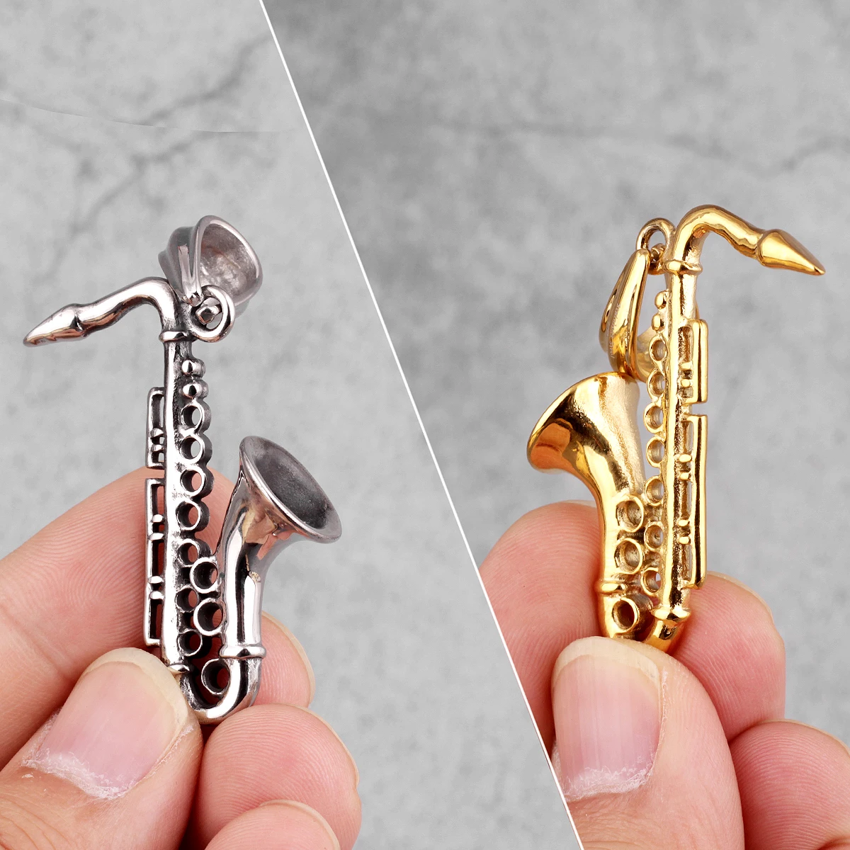 Saxophone Long Men Necklaces Pendant Chain Punk Cool Punk for Boyfriend Male Stainless Steel Jewelry Creativity Gift Wholesale
