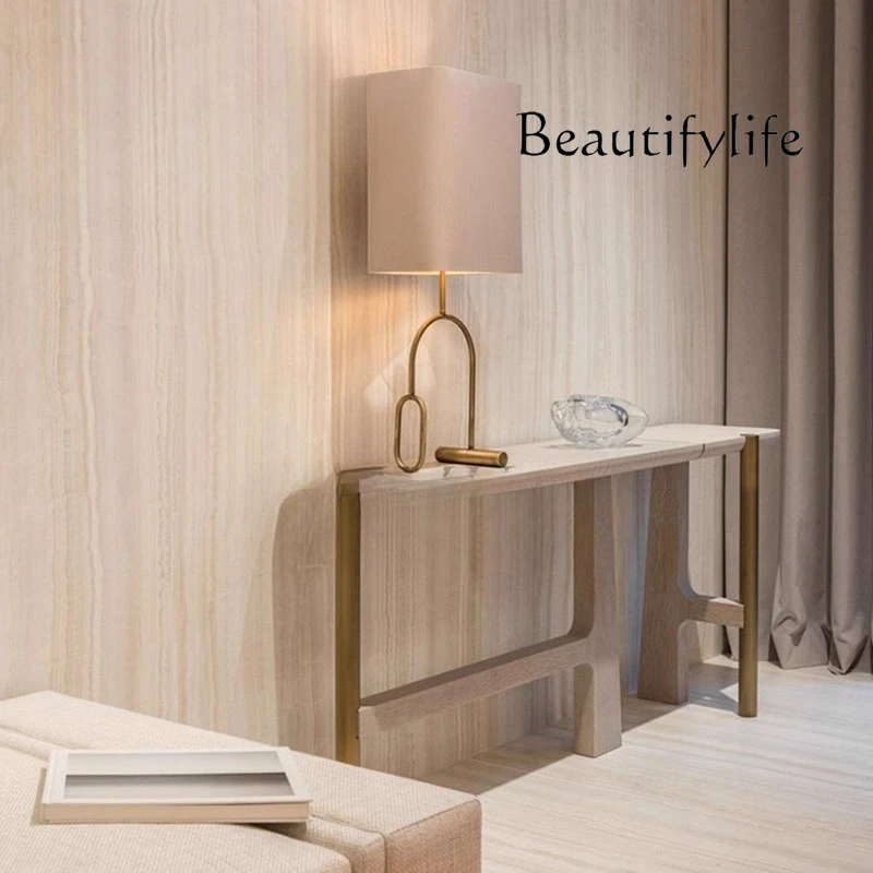 High-end light luxury metal entrance table Modern simple living room against the wall Solid wood entrance long case