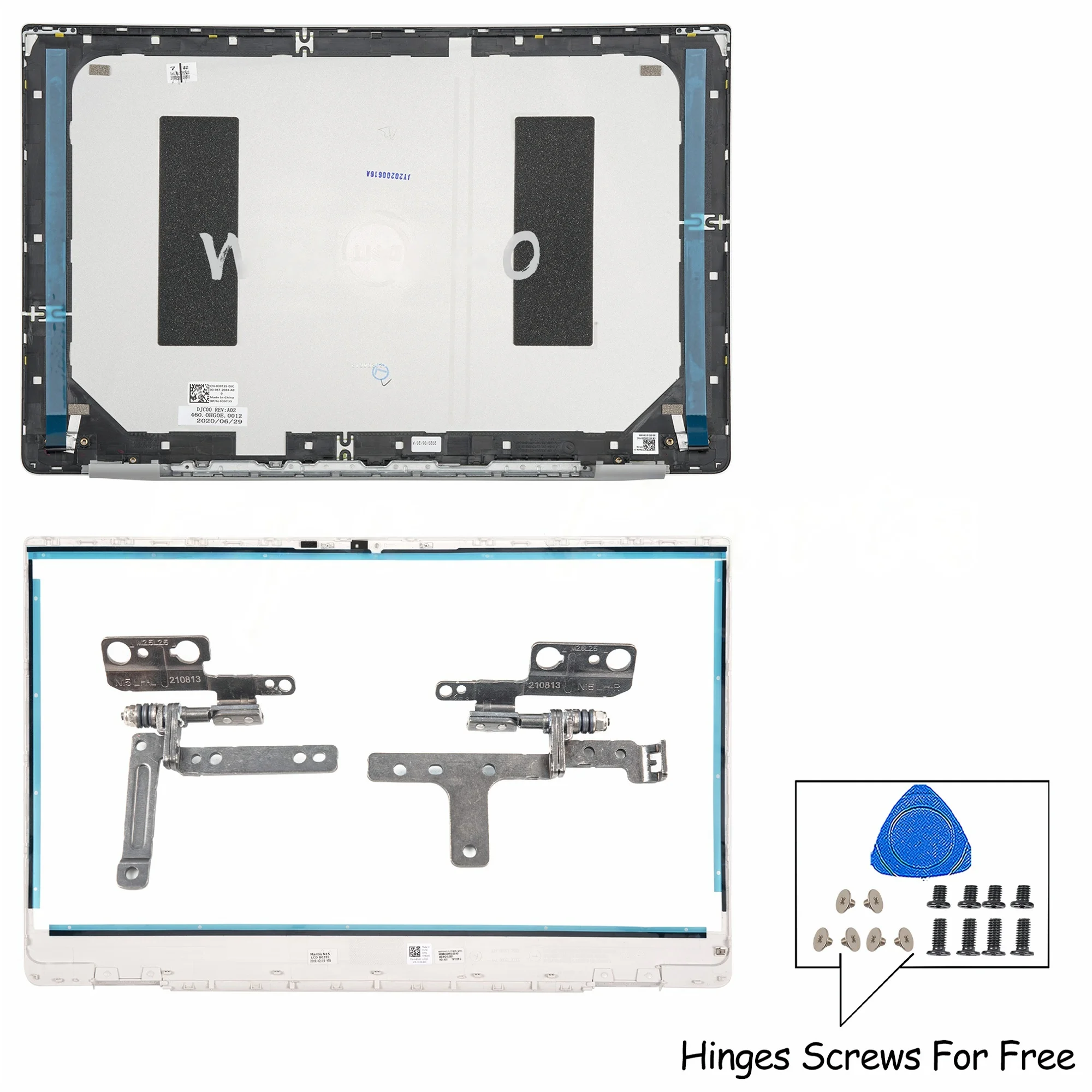 

Metal Top Lid For Inspiron 15 5590 5598 P88F Back Cover 039T35 Front Bezel 0H8G80 0WWD75 Hinges Repair 15.6inch