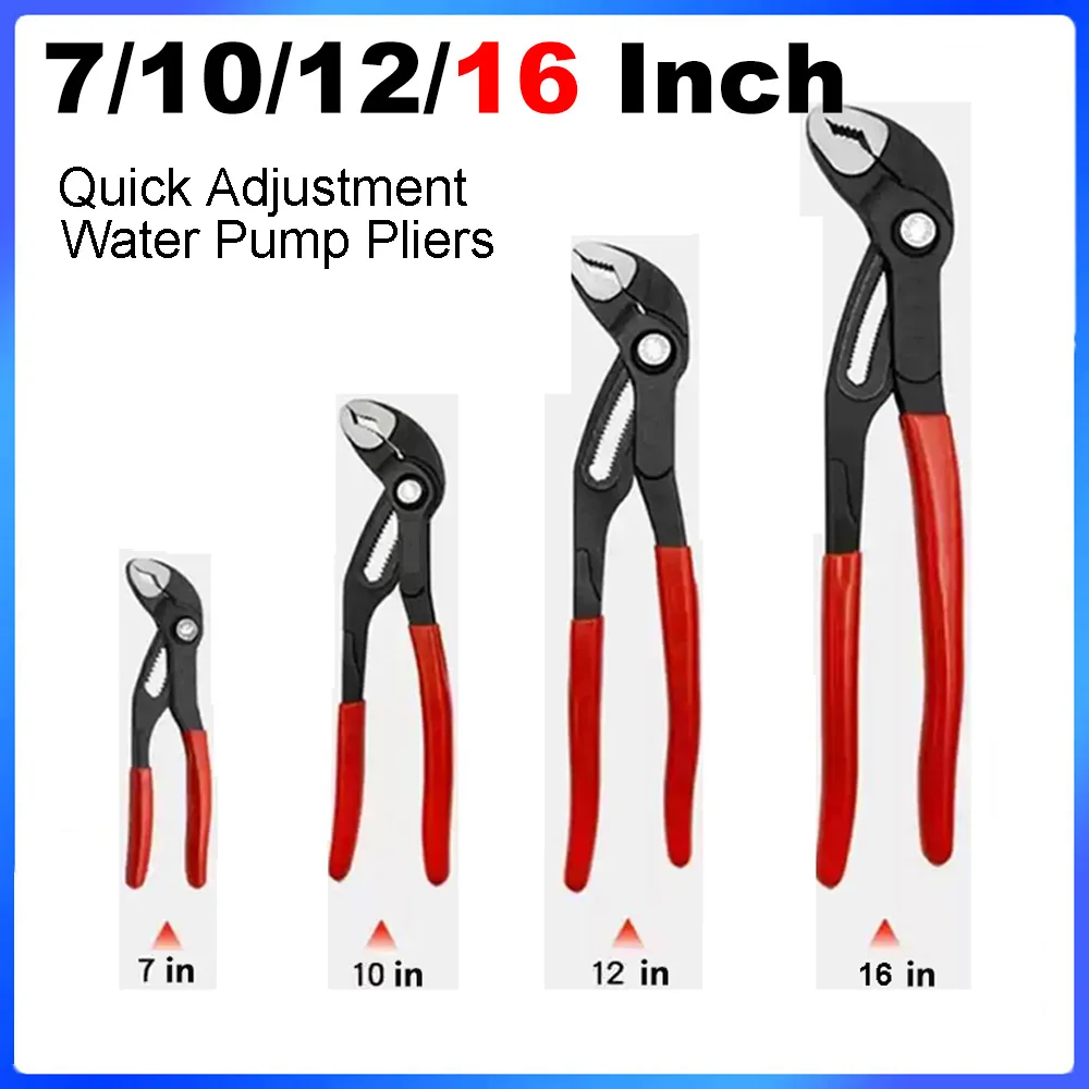 1pc 7/10/12/16 in Water Pump Pliers Quick Multifunctional Universal Plumbing Pliers Adjustable Open Pliers for Plumbing Work
