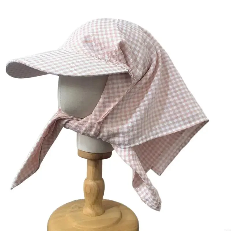Q5WE Woman Girl Baseball Hat with Tie Turban Adult Teens Lattice Pattern Sunproof Sun Hat for Climbing Traveling Fishing