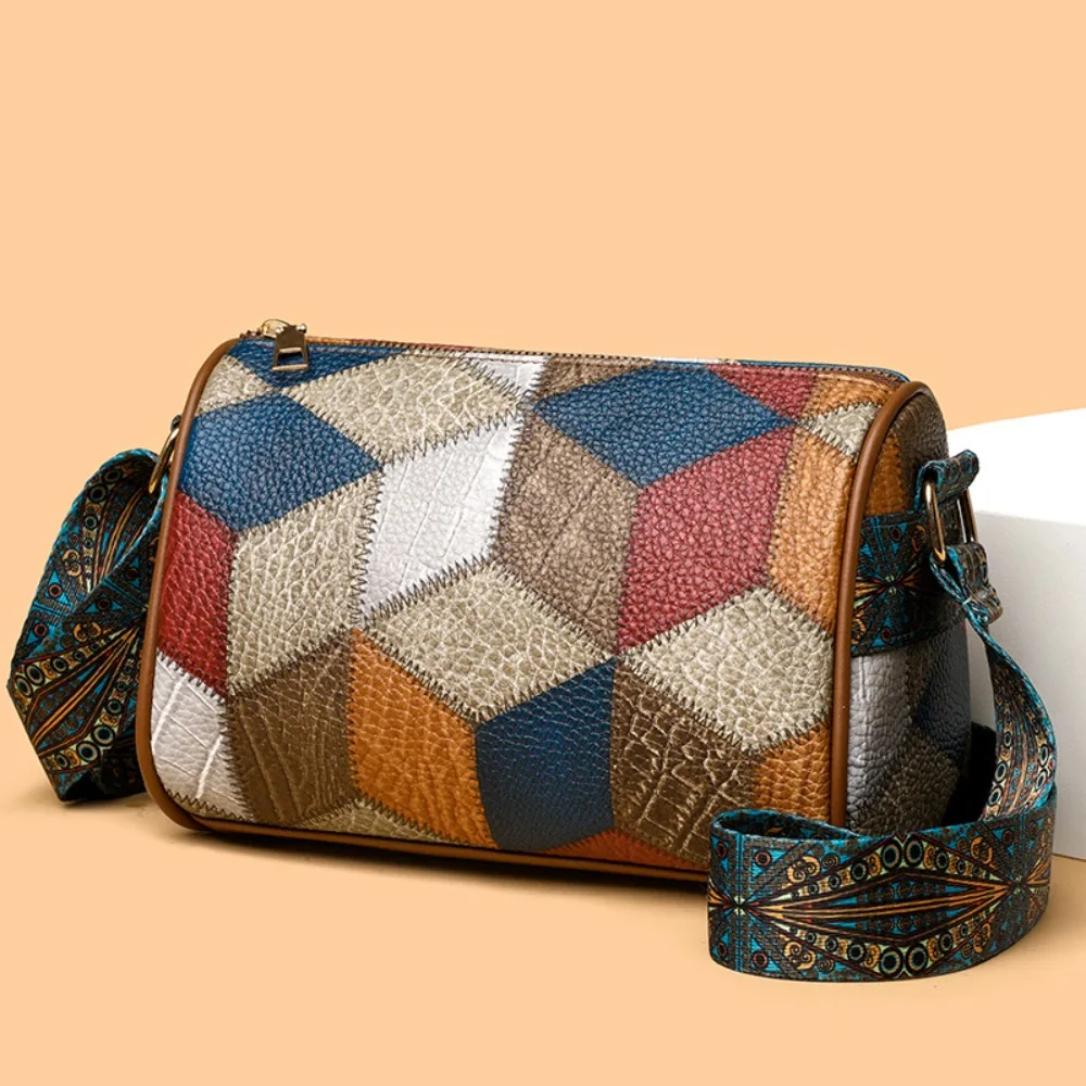 Bohemian Style Patchwork Contrasting Shoulder Bag Splicing Contrast Design Vintage Patchwork Cross-body Bag Multi Layer