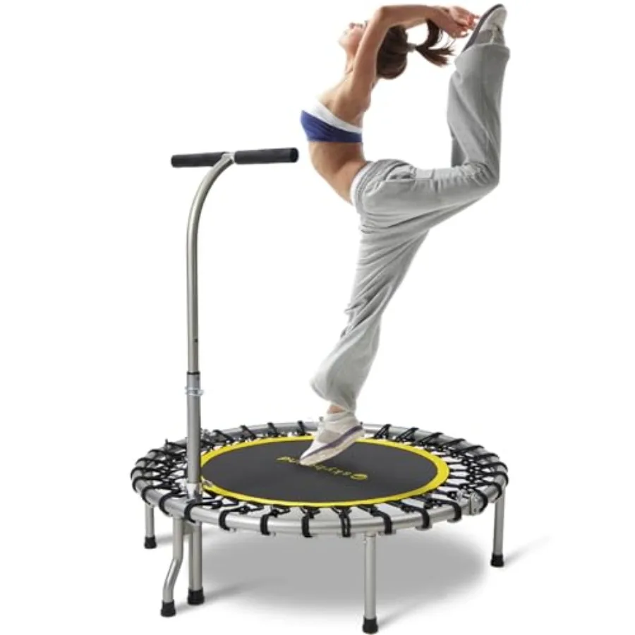 Indoor fitness trampoline for adults and kids steel frame with black padding foldable design with adjustable T-bar handle 40-in