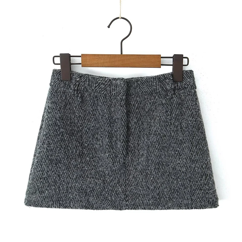 YENKYE 2025 Women High Waist A-line Mini Woolen Skirt Office Autumn Winter Elegant Skirts