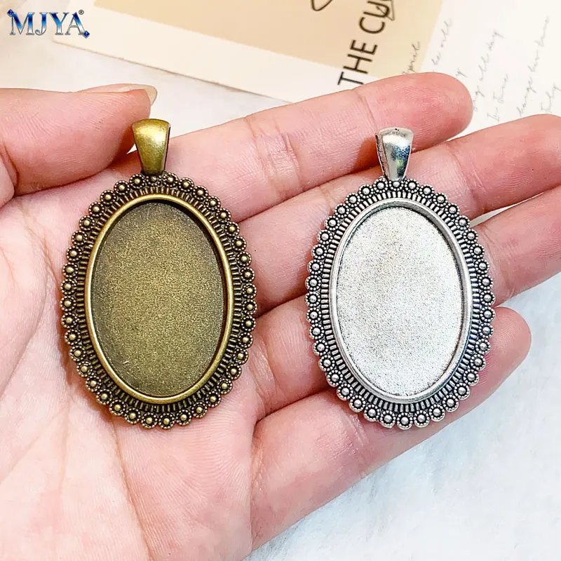 MJYA 5pcs Vintage Pendant Base Inner Size 20x30mm Oval Cabochon Bezels Tray Charms For DIY Jewelry Making Supplies Accessories