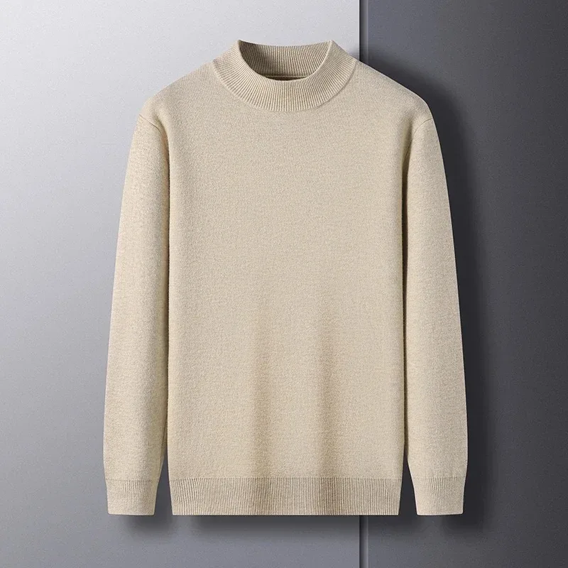 Autumn Men's Mock Neck Sweater Men's Knit Pullovers Thick Turtleneck Sweater Winter Warm Men Jumper Fit Basic Knit Tee