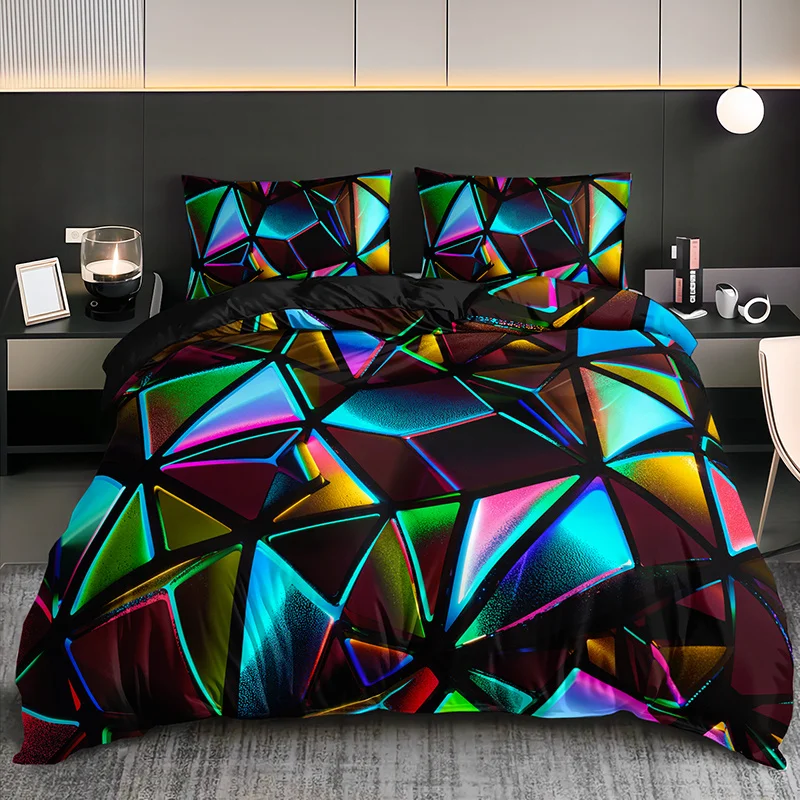 

Colorful Geometric Abstract Pattern Duvet Cover Set All-Season Home High-Definition Print Cozy Bedding Stylish Duvet Bedding