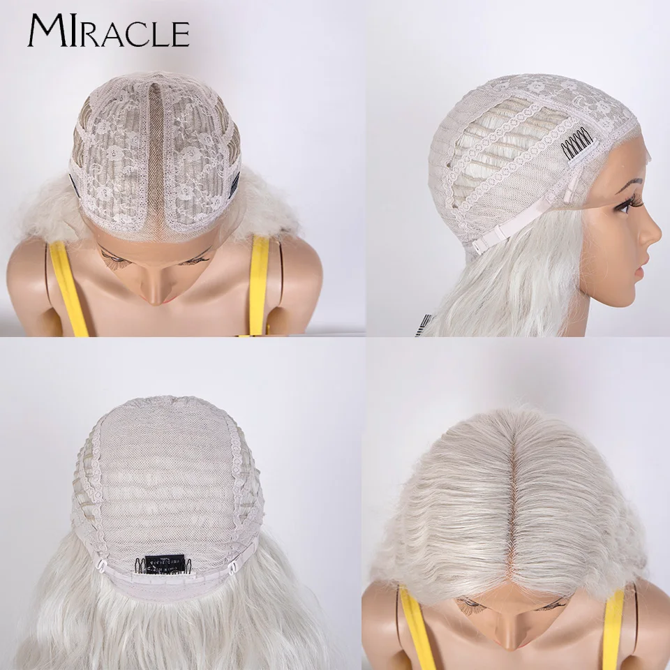 MIRACLE Synthetic Lace Front Wig For Women 40 Inch Water Wave Lace Wig Cosplay Wigs Ombre Highlight Pink Blonde Wig Fiber Hair