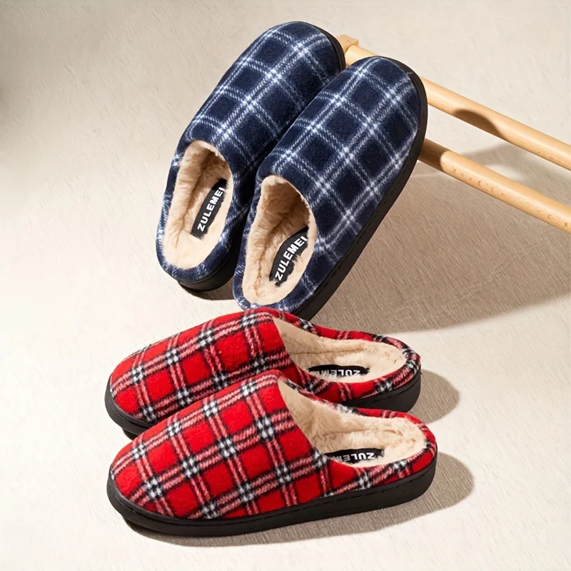 Winter Man Women Plaid Slippers Memory Foam Warm Indoor Outdoor Shoes Sole Soft Fabric Upper Home non slip House Slip On Casual