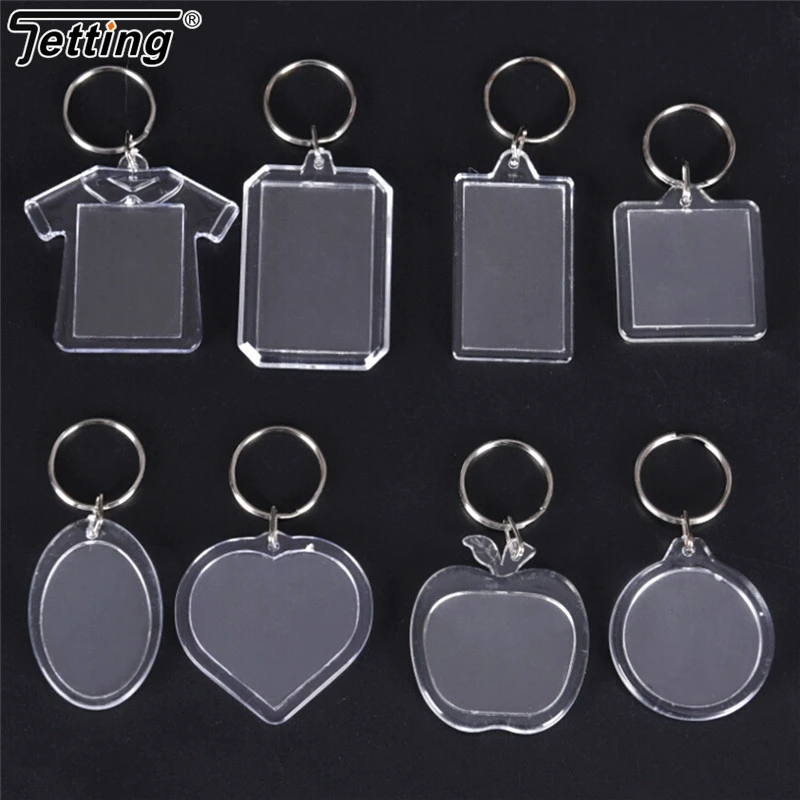 5PCS/lot Keyring Keychain Rectangle Transparent Blank Acrylic Insert Photo Picture Frame DIY Split Ring Key Chain Gift