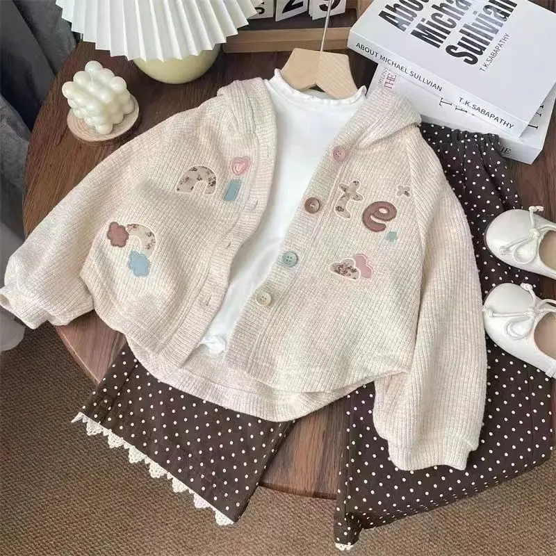 Children's Sweater Coat Girls Hooded Jacket Kids Sweet Fashion Outerwear Spring Autumn New Cardigan Baby Casual Sports Clothes