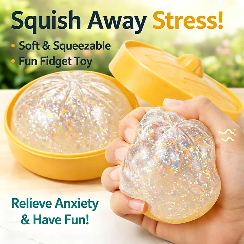 Giant Simulation Steamed Stuffed Bun Glitter Dumpling Squishy With Box Dumplings Sensory Squeeze Toy Kids Gift For Stress Relief