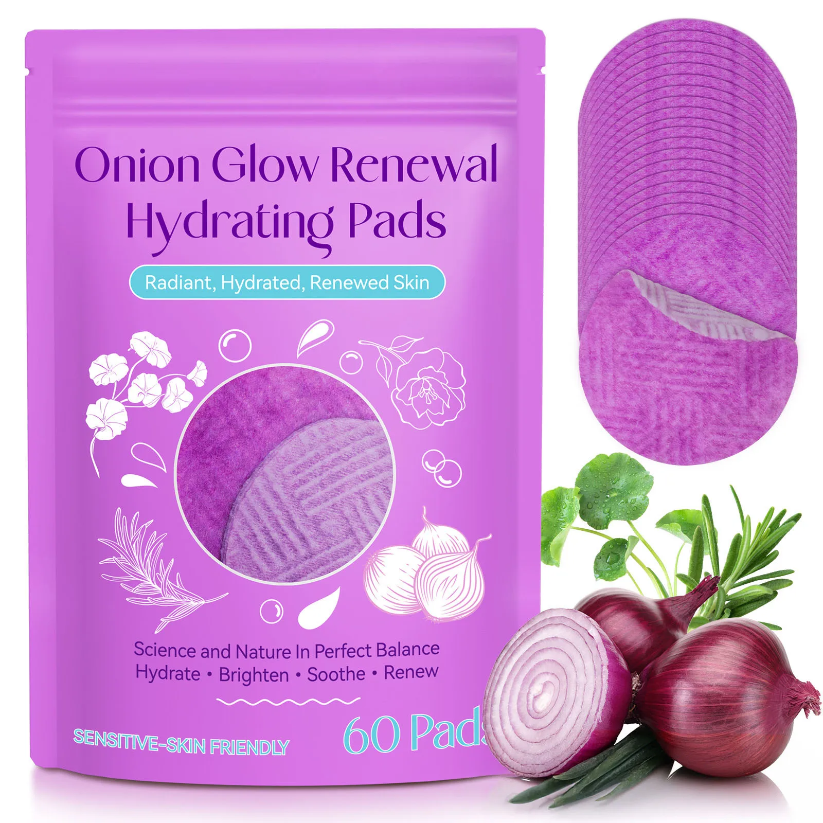 Onion Toner Moisturizing Cotton Tablets 60 Pieces Moisturizing and Brightening Gentle and Non-irritating Facial Care Pads