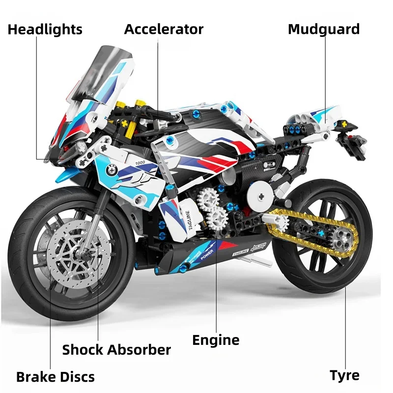 589pcs การวิเคราะห์รถจักรยานยนต์ M1000 RR Racing รถ Building Block รุ่น Moc รถจักรยานยนต์ของเล่นอิฐสําหรับแฟนของขวัญ
