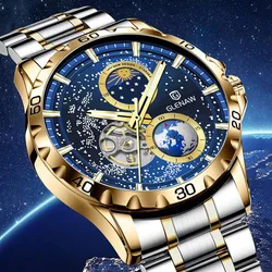 GLENAW Original Brand Men's Watches Waterproof Multifunctional Luminous Fully Automatic Mechanical Watch Moon Phase Starry Disk
