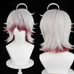 RANYU Synthetic Short Straight Anime Cosplay Game Wig Ombre White Red Blend Fluffy Hair Wig For Daily Party