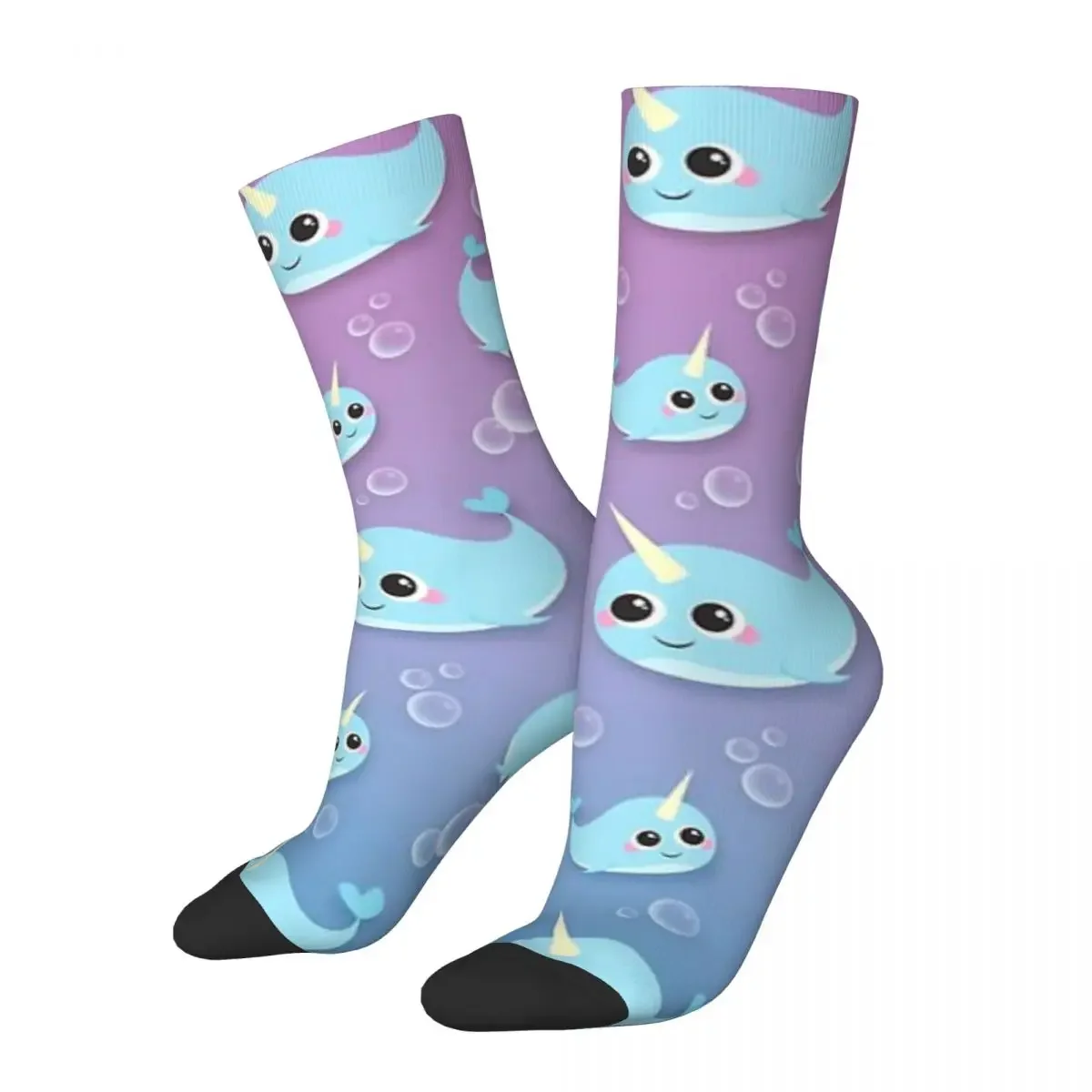 Chaussettes longues Happy Narwhal pour hommes et femmes, bas Harajuku, accessoires toutes saisons, cadeaux mignons, haute qualité