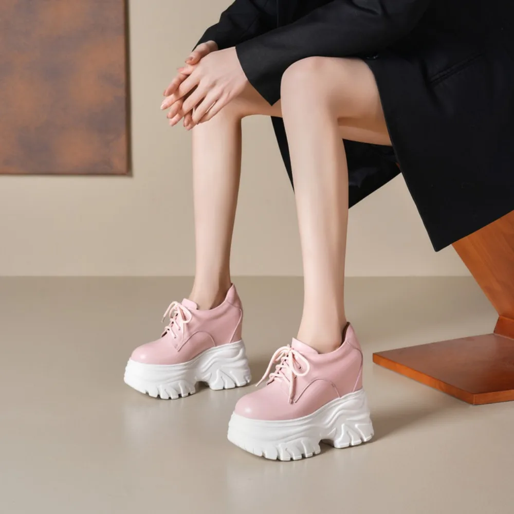 2027 Genuine Leather Platform Wedge Flats Shoes Chunky Sneaker Casual Comfy High Brand Spring Autumn Vulcanize Shoes