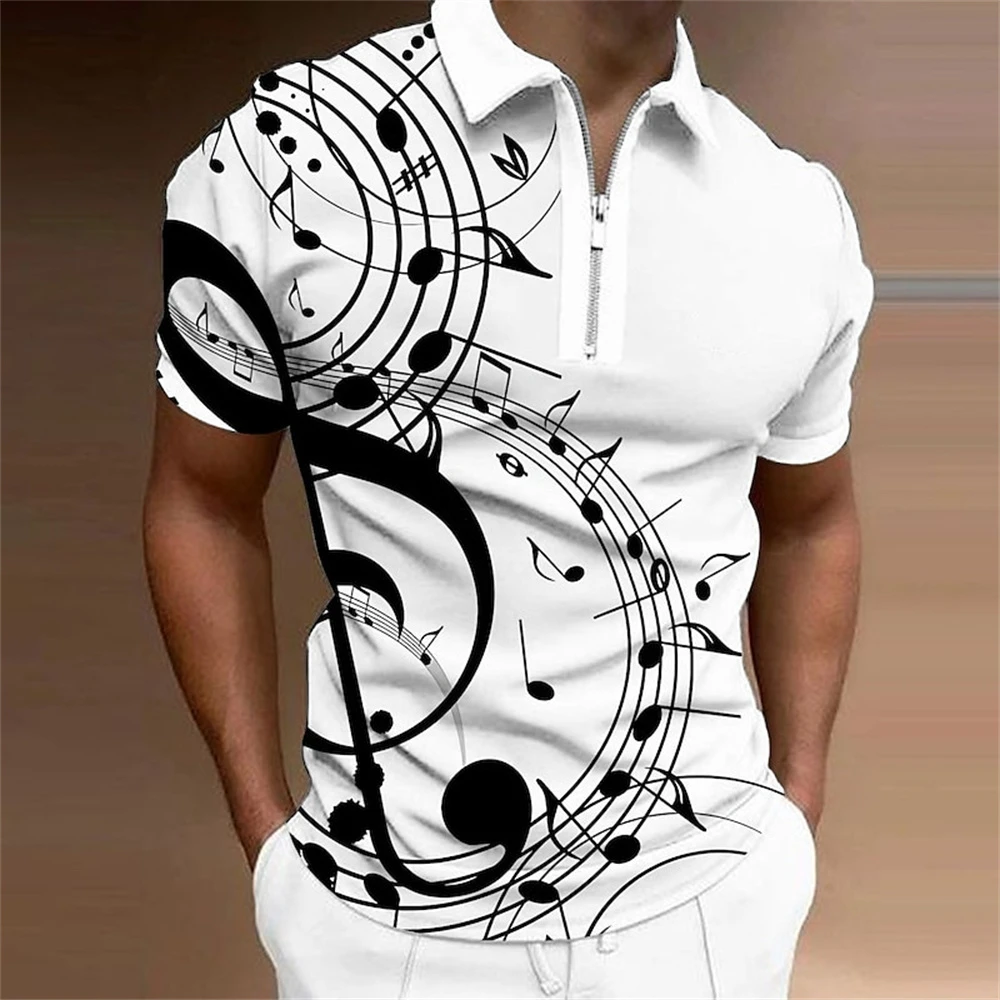 Summer Men\'S Polo Shirt 3d List Of Musical Symbols Print Short Sleeve Top Fashion Casual Men Clothing Music Art Golf T-Shirt 5xl