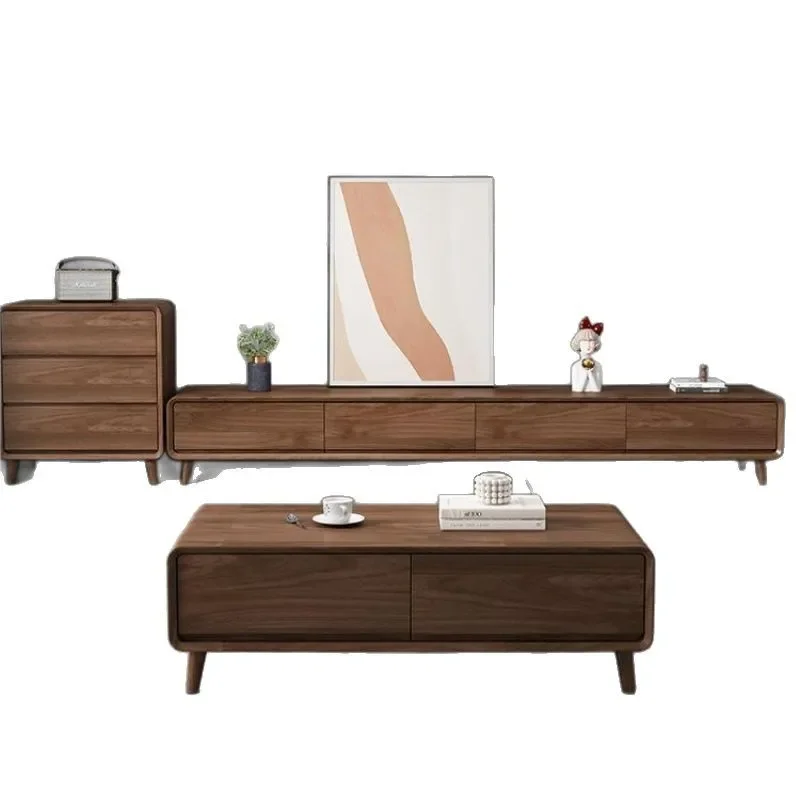 

Coffee table combination, walnut color, simple and light luxury, household floor-to-ceiling cabinets and chest cabinets