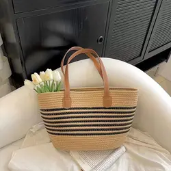 Fashion New Beach Resort Bucket Tote Bag Straw Weaving Large Capacity Handbag Damska torba na ramię