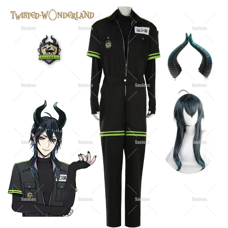 

Anime Twisted Wonderland DIASOMNIA Malleus Draconia Cosplay Costume Wig Horn Sportwear Onesie Halloween Party For Women Men