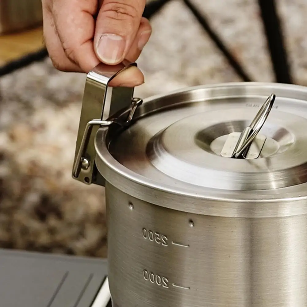 Metal Camping Pot 3l 304 Stainless Steel Camping Bowl with Folding Handle Portable Outdoor Hiking Cookware Backpacking Picnic