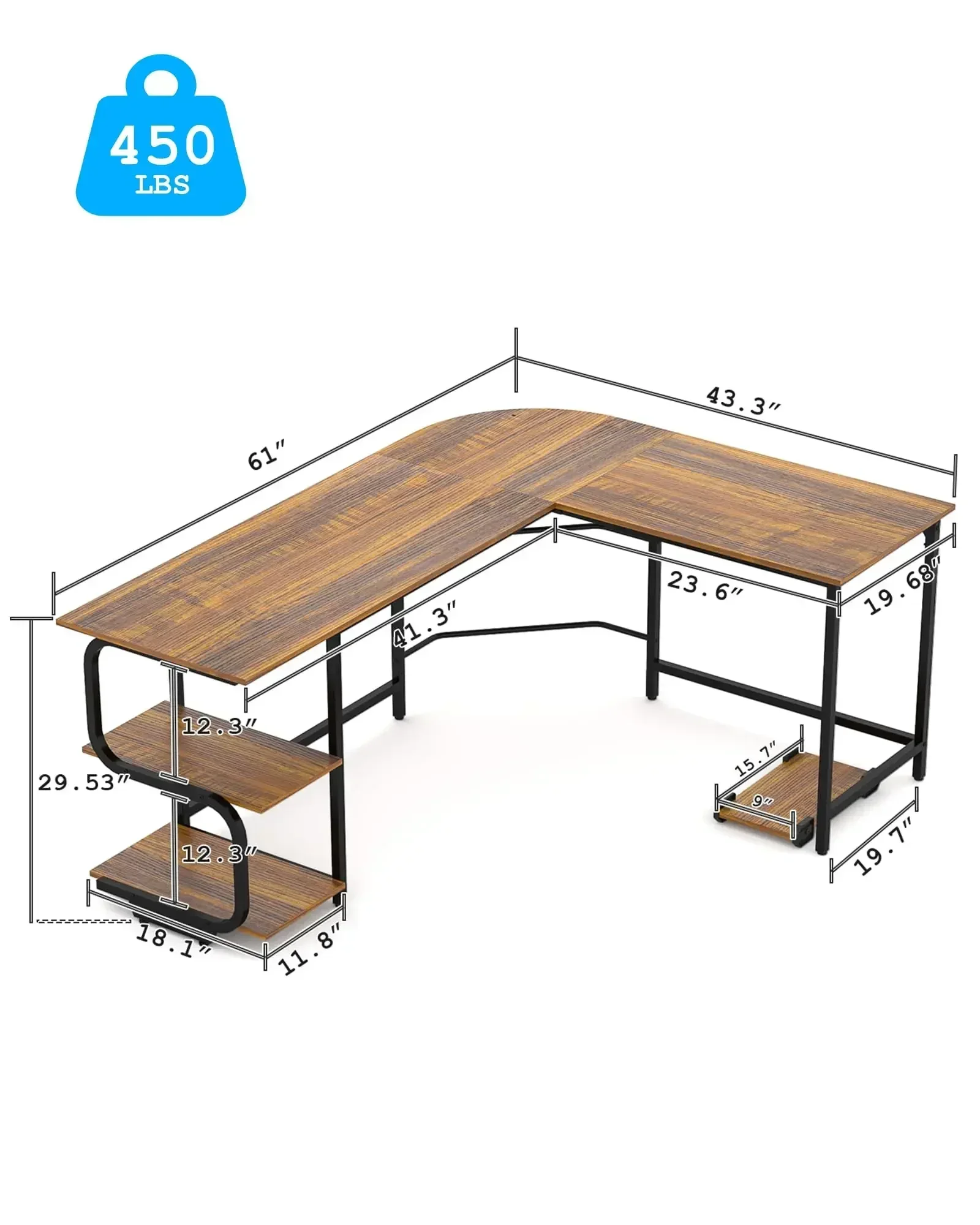 Teraves Escritorio Reversible en Forma de L con Superficie Grande, Escritorio De Esquina Robusto De 61 Pulgadas con Estantes De Almacenamiento, Computadora De Oficina Premium