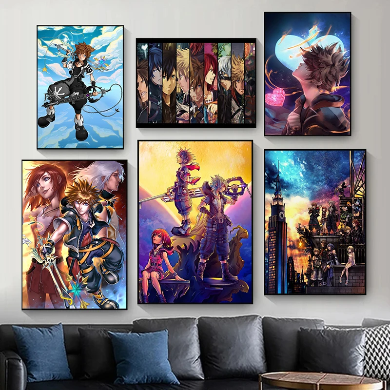 Classic Japanese Anime Kingdom Hearts Retro Posters Prints Canvas Painting Wall Art Picture Living Room Coffee Shop Home Decor