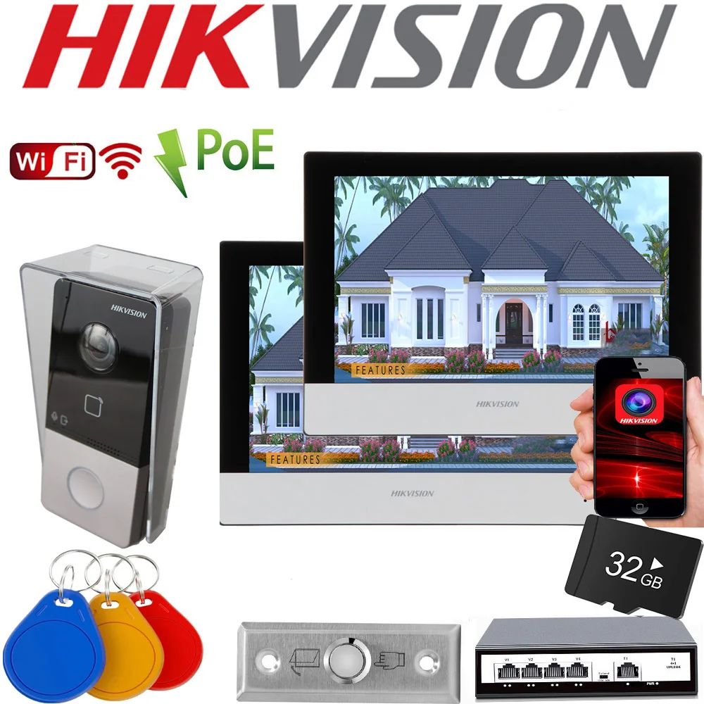 Original hikvision  Multi-Language 2PCS DS-KH6320-WTE1 Indoor Monitor POE, app Hik-connect WiFi Video intercom