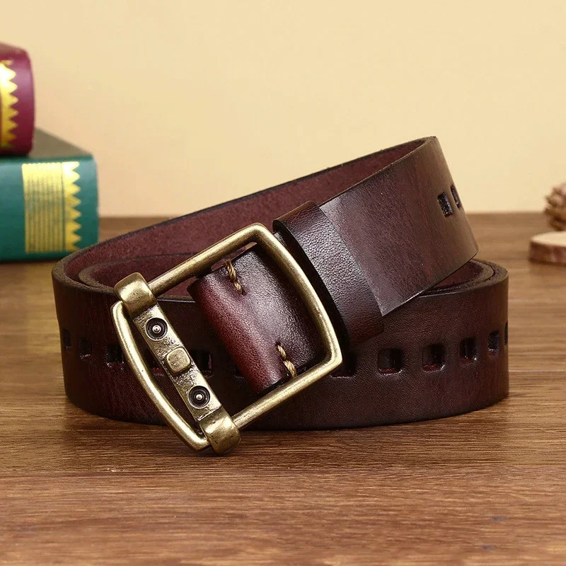 3,8 CM Reine Rindsleder Hohe Qualität Echtes Leder Gürtel für Männer Strap Männlichen Messing Schnalle Phantasie Vintage Jeans Cowboy Cintos luxus