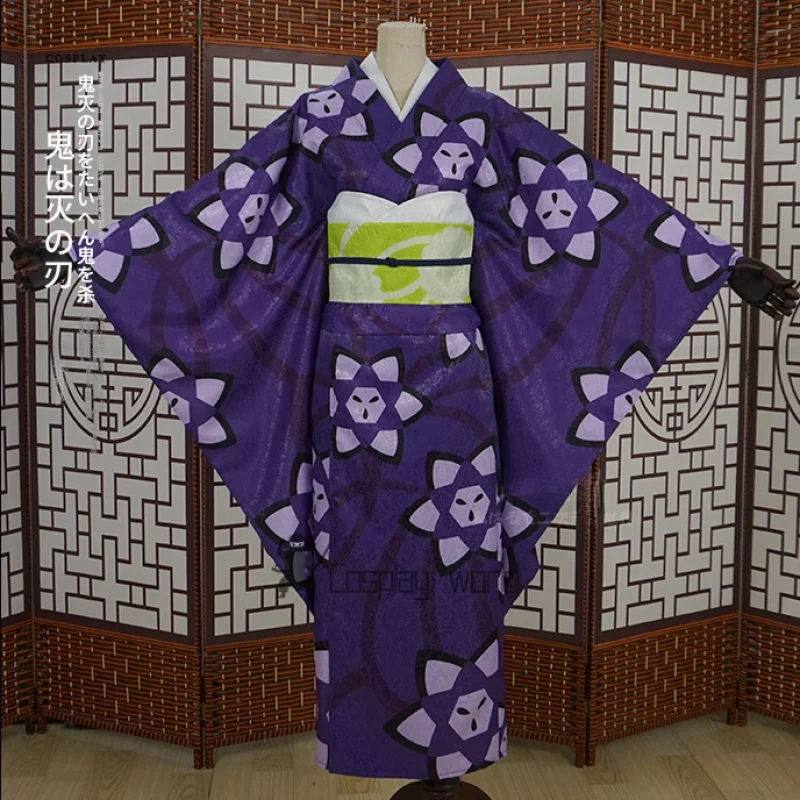 أزياء أنيمي Ubuyashiki Kiriya شيطان القاتل التأثيرية Hinokami ‌   ملابس كيمونو فاخرة باللون الأرجواني زي حفلات الهالوين