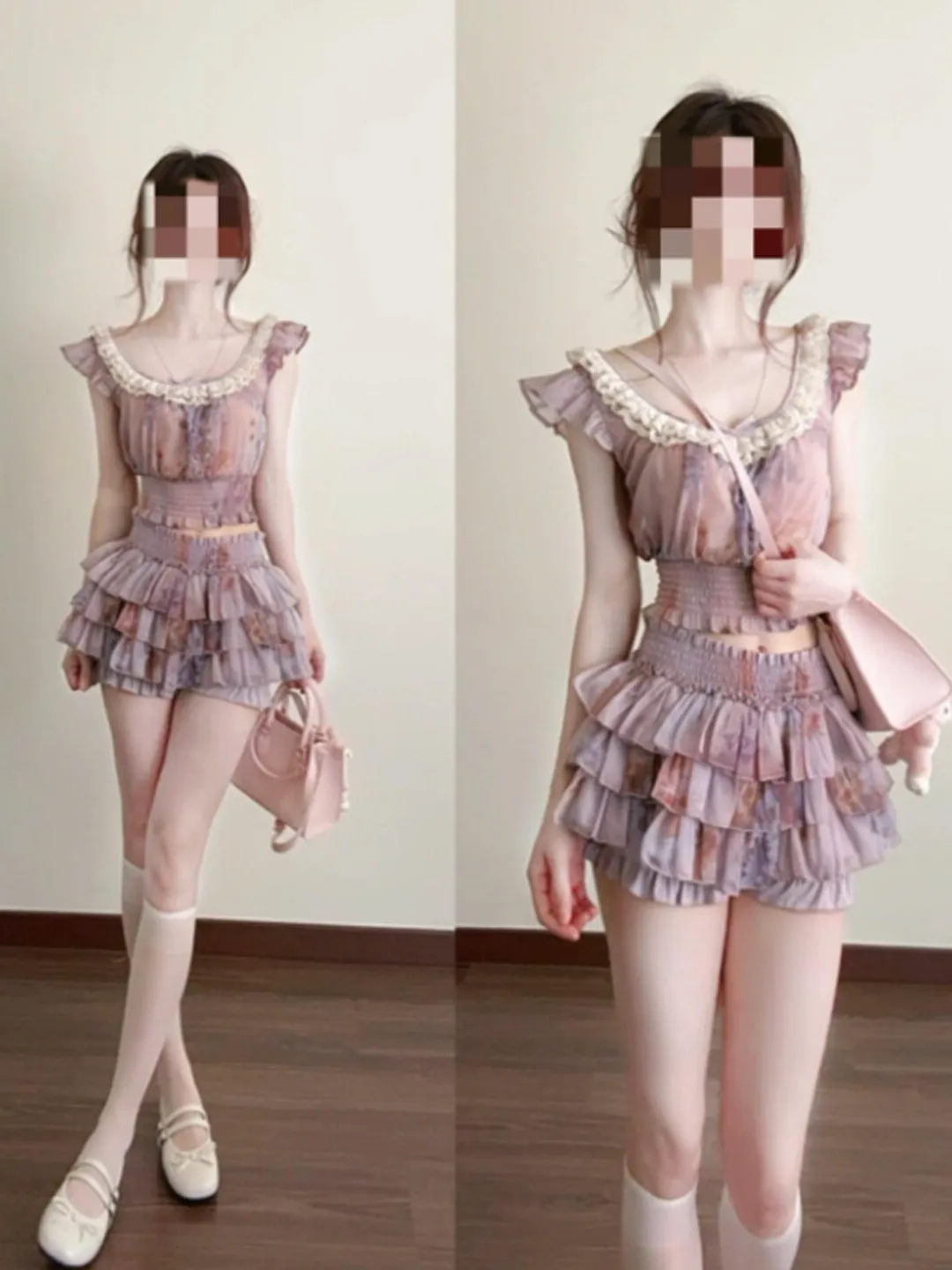 

Retro Unique Cake Skirt Two-Piece Set Anti-Aging Complete Summer Outfit Short Sleeve High Waist Comfortable Cotton T-Shirt