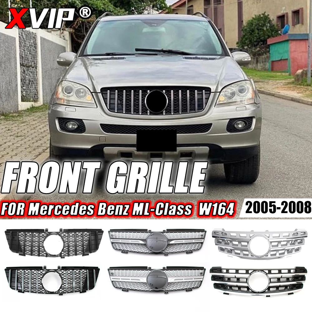 XVIP Chromowana przednia kratka wyścigowa w stylu diamentów do Mercedes Benz ML W164 2005-2008 ML320 ML350 ML500 AMG GTR Style Bumper Grille