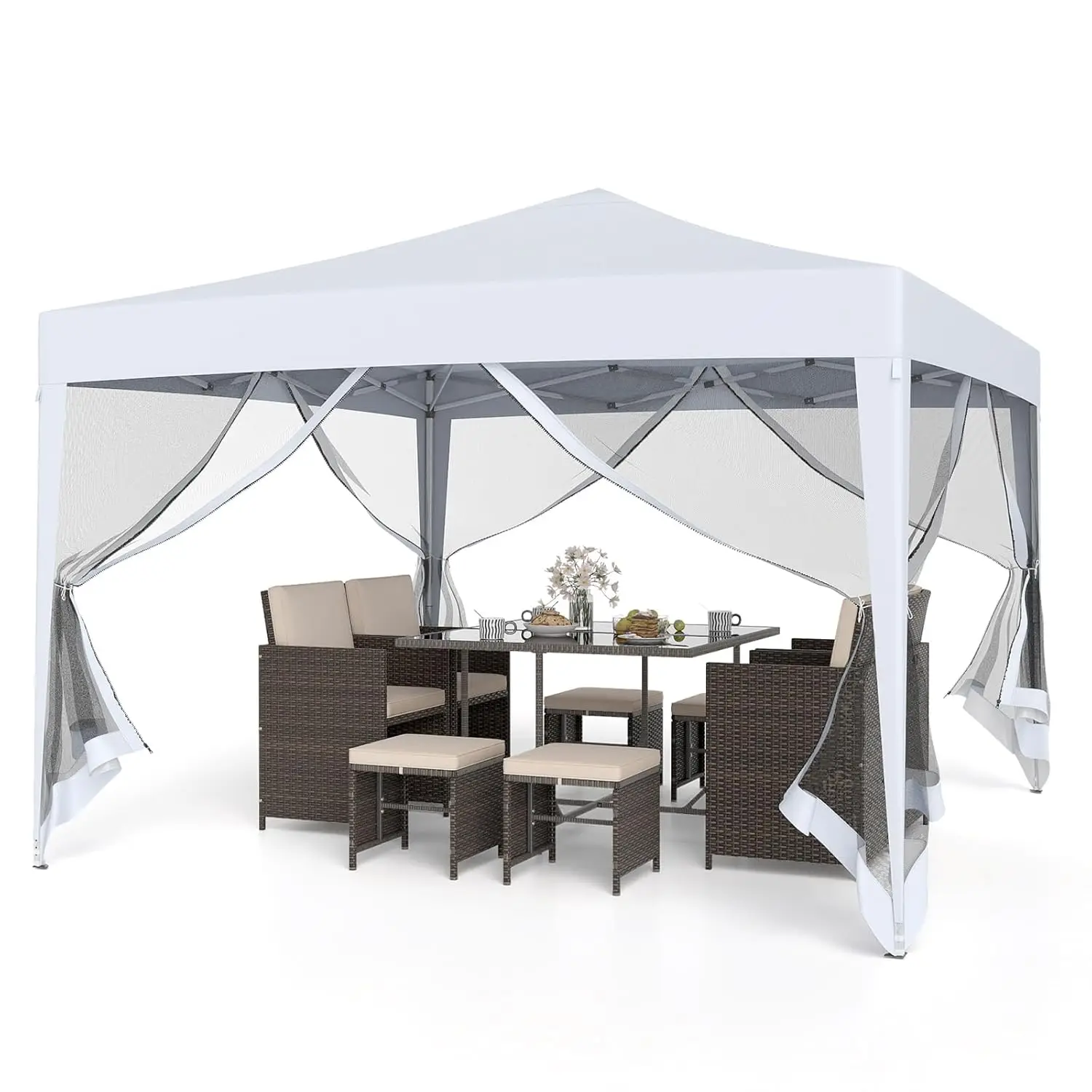 

10 FT x 10 FT Pop-Up Canopy Tent, Easy Setup Instant Folding Shelter w/Mesh Netting, Carry Bag, 8 Stakes & 4 Ropes,, Customized