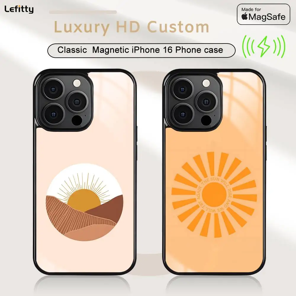 Retro Moderne Sonne Telefon Fall MagSafe Magnetische Für iPhone 16 15 14 13 12 11 Pro Plus Max Mini Drahtlose Ladegerät Funda
