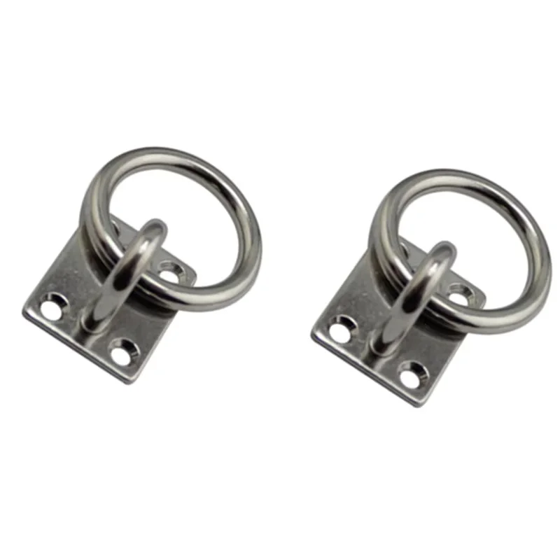 ISURE MARINE 304 Stainless Steel Square Sail Shade Pad Eye Plate with Ring 2pcs