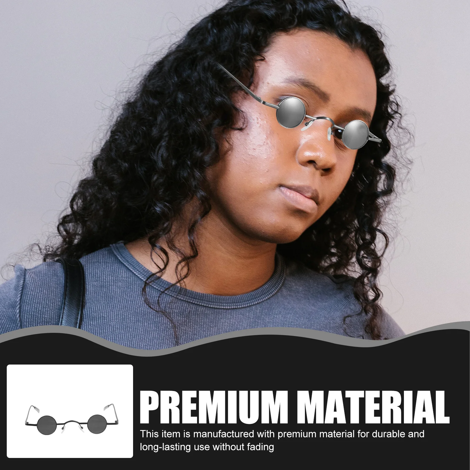 

Retro Sunglasses Small Round Frame Lightweight Uv Protection For Outdoor Beach Party Wear Unisex Eyewear (Black)