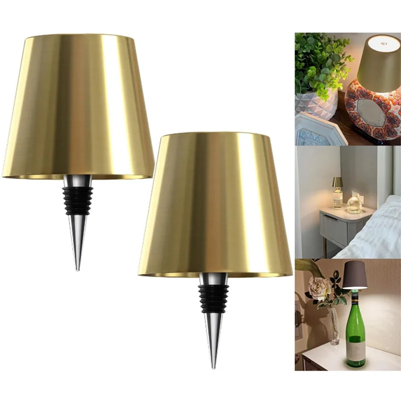 LICE-Lámpara de botella inalámbrica, lámpara de botella con atenuación continua de 3 colores, lámpara táctil recargable (2 piezas-oro)