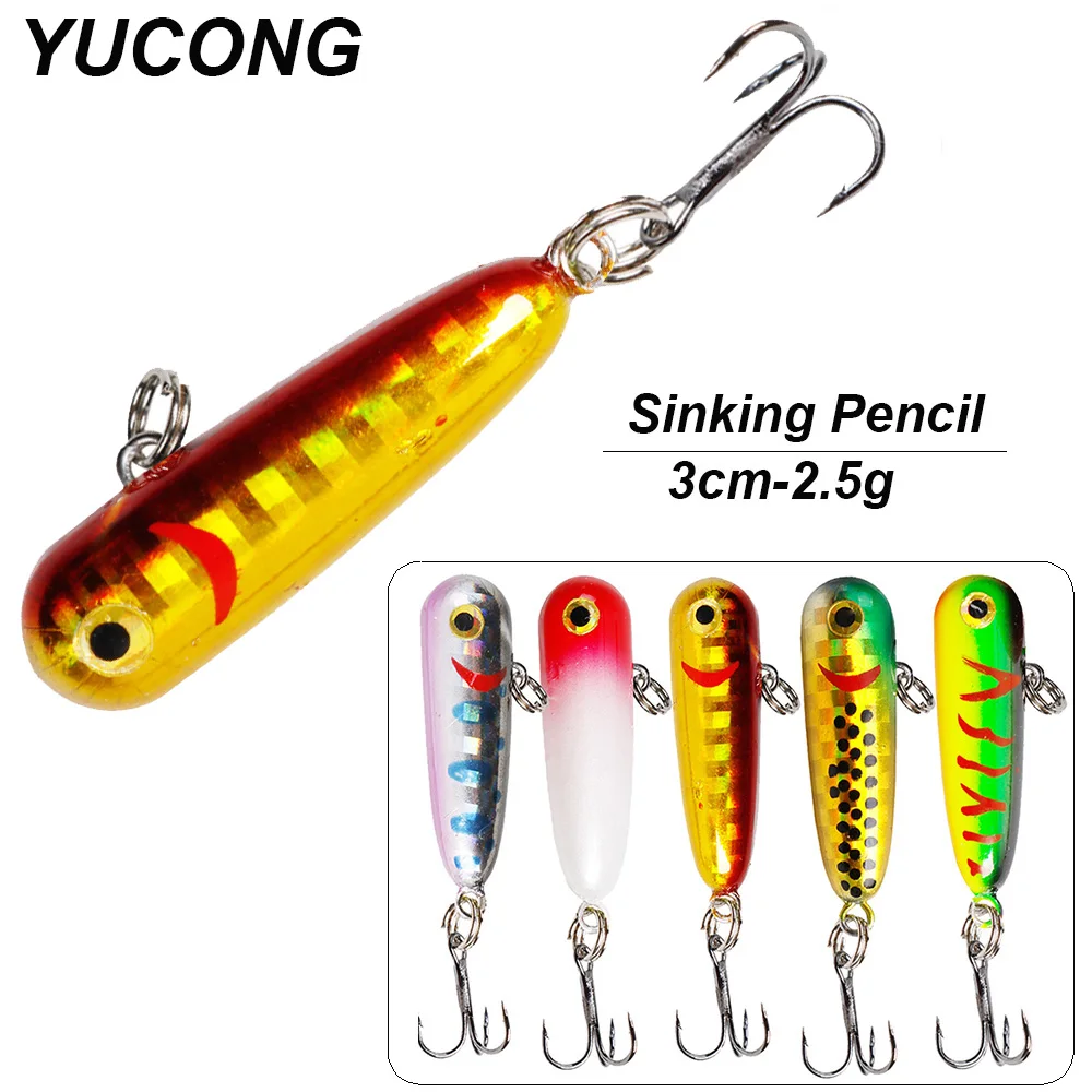 YUCONG 5PCS Sinking Fishing Lures 3cm-2.5g Trolling Pencil Baits Mini Wobbler leurre Hard Swimbait Lipless Gancho duro cebo Isca