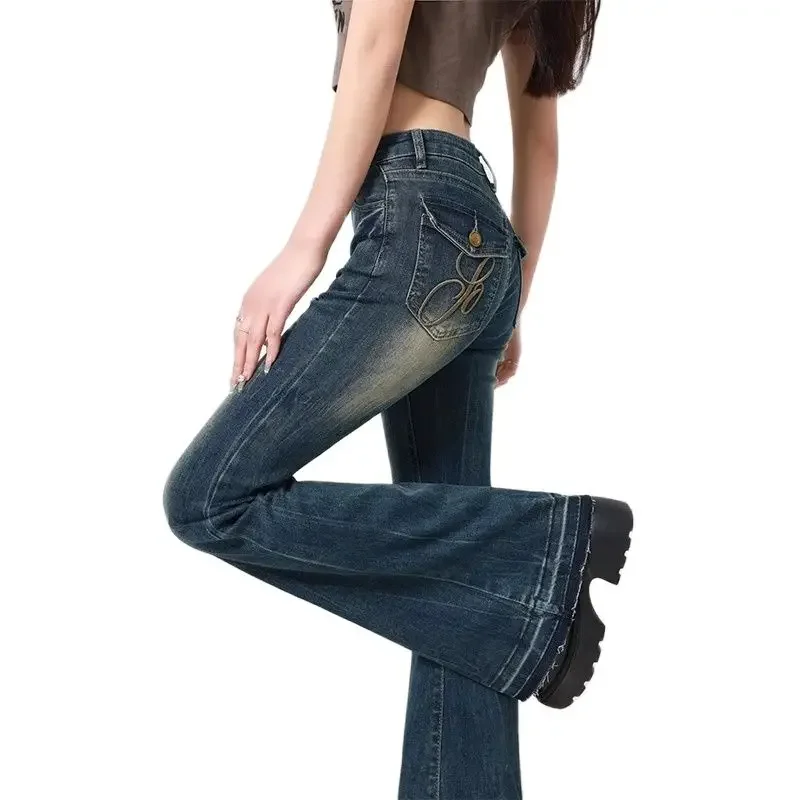 

Women's Blue Y2k Flare Jeans Baggy Harajuku Streetwear Aesthetic Denim Trousers Jean Pants Oversize Vintage 2000s Trashy Fashion