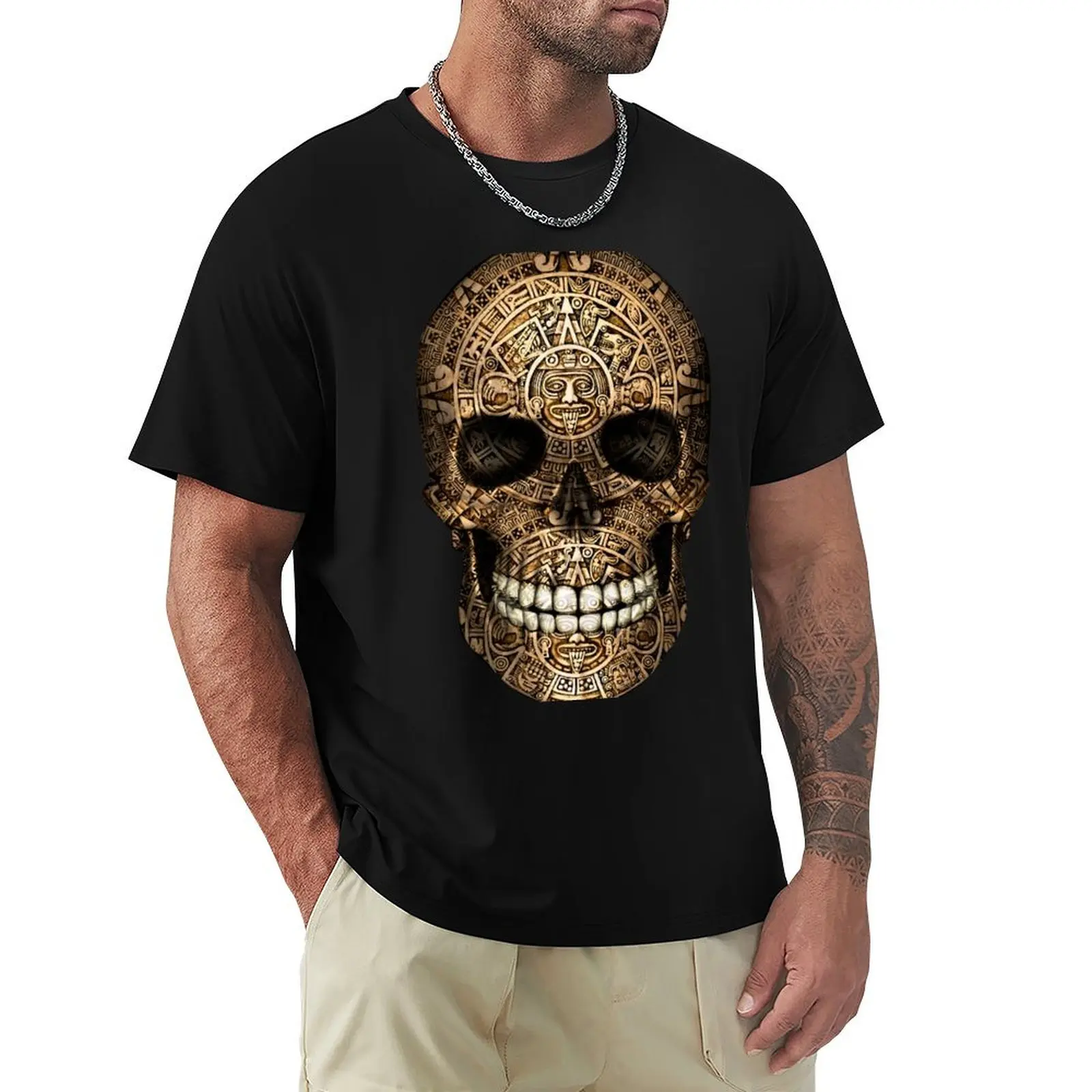 Aztec calendar skull T-Shirt Daily Wear Print T-Shirt