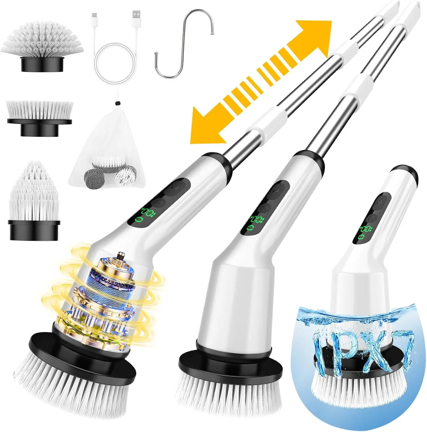 

Electric Spin Scrubber Cordless with IPX7 Waterproof, 2 Speeds & 3 Brush Heads for Bathroom Shower Kitchen Tile Cleaning