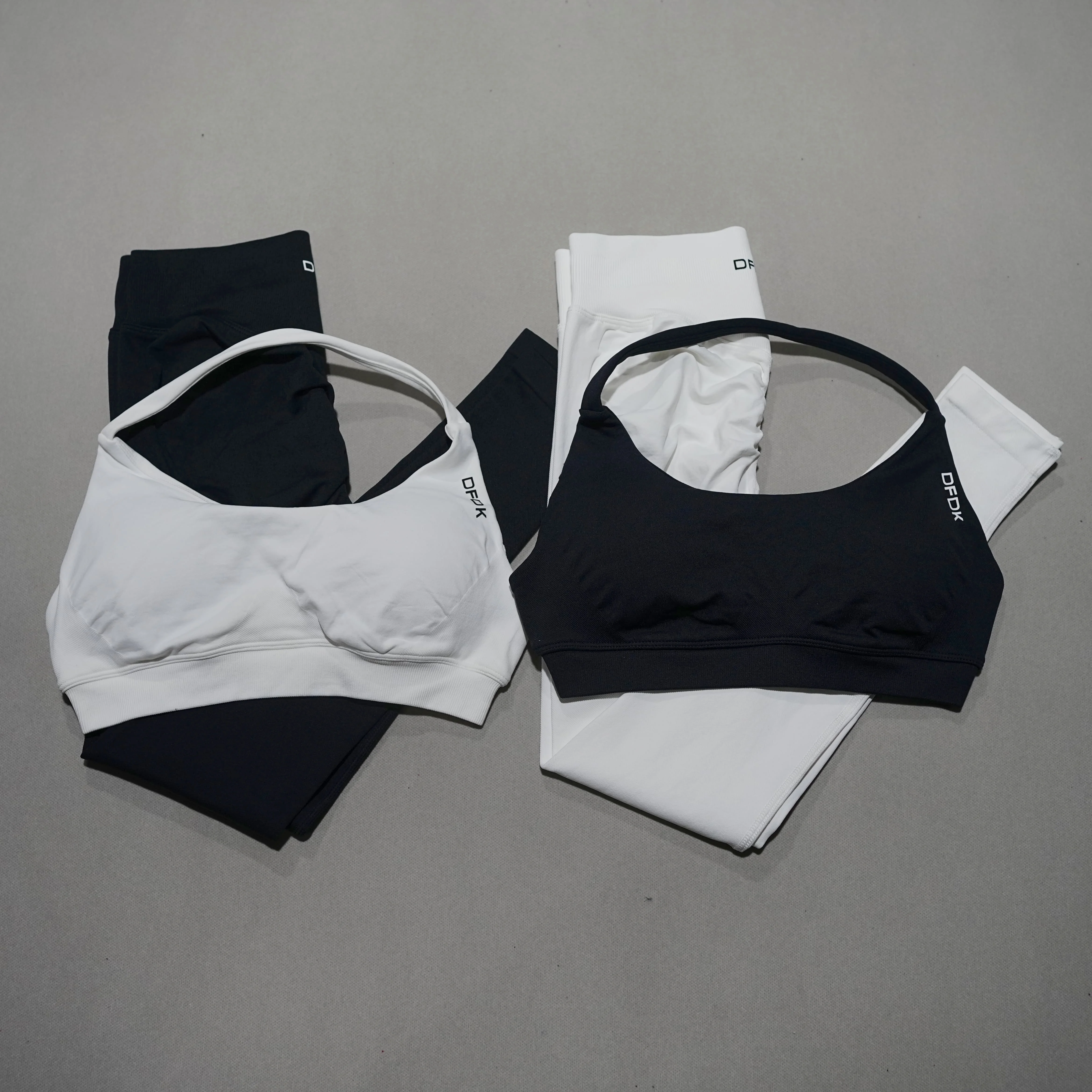DFDK Trendy Women 2Pcs Workout Suit Lace Up Sports Underwear Seamless High Waist Yoga Pants Gym Casual Sportswear