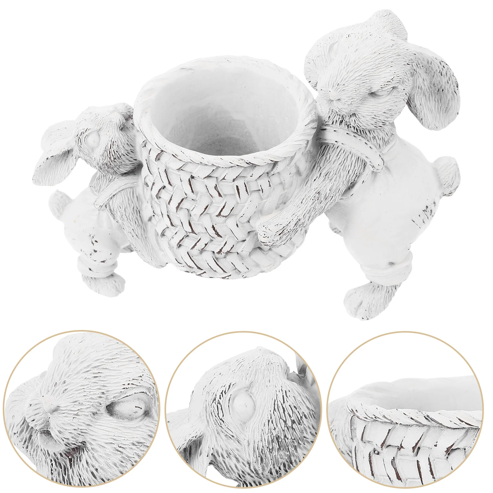 

Easter Bunny Resin Pen Holder Cute Bunny Lifting Basket Pencil Storage Organizer Decorative Desktop Stationery Stand