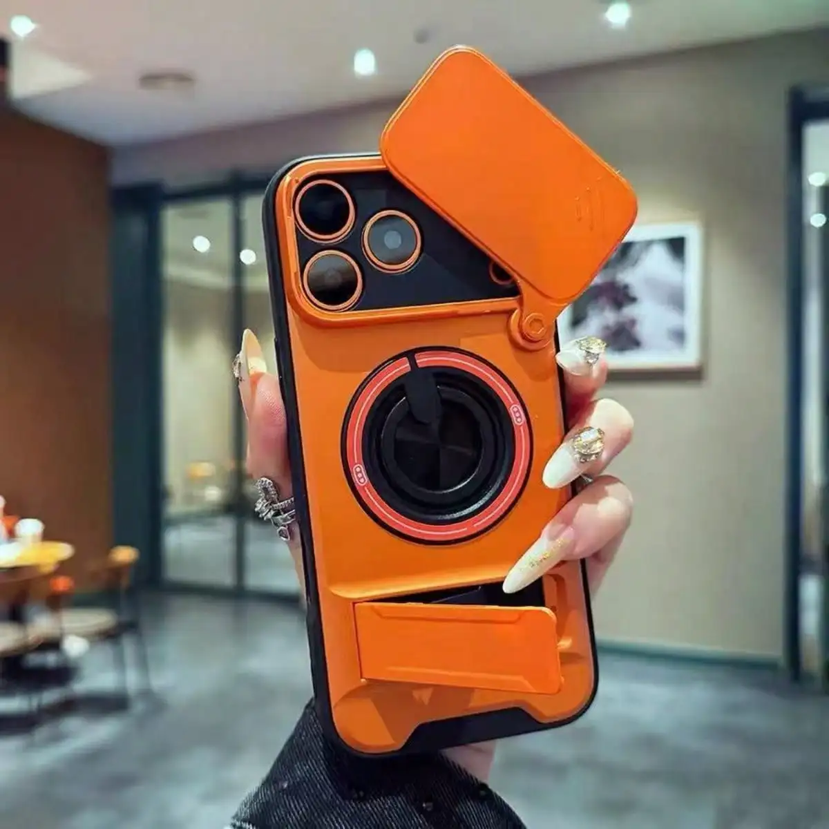 Image of Luxuriöser 360-Grad drehbarer Magnetring-Halter, iPhone 17 Pro Max 16 Plus 15 14 13 12 Serie, Objektiv-Schiebe-Kamera-Halterung-Abdeckung