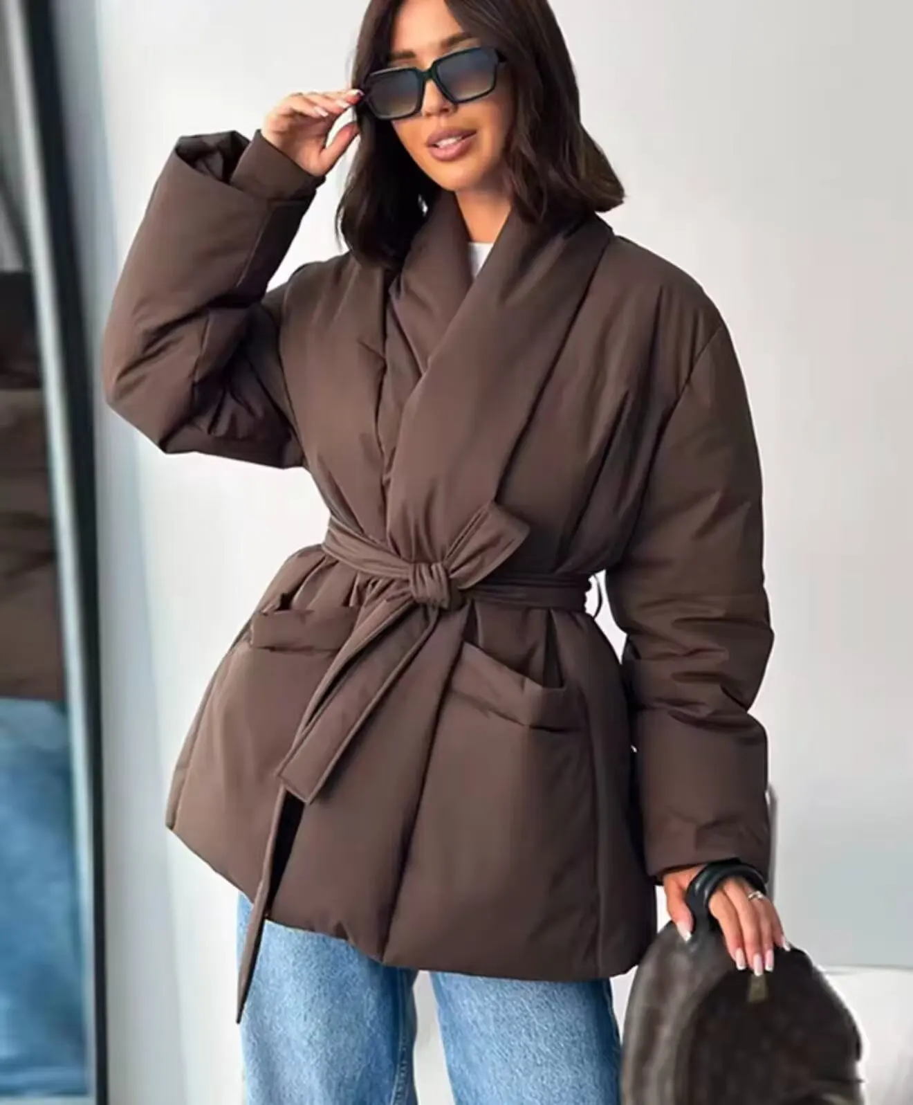 

TFAFXY Casual Chic Women Coats Sashes Turtleneck Kimono Pocket Jackets Fashion 2026 Autumn Winter Warm Outwears