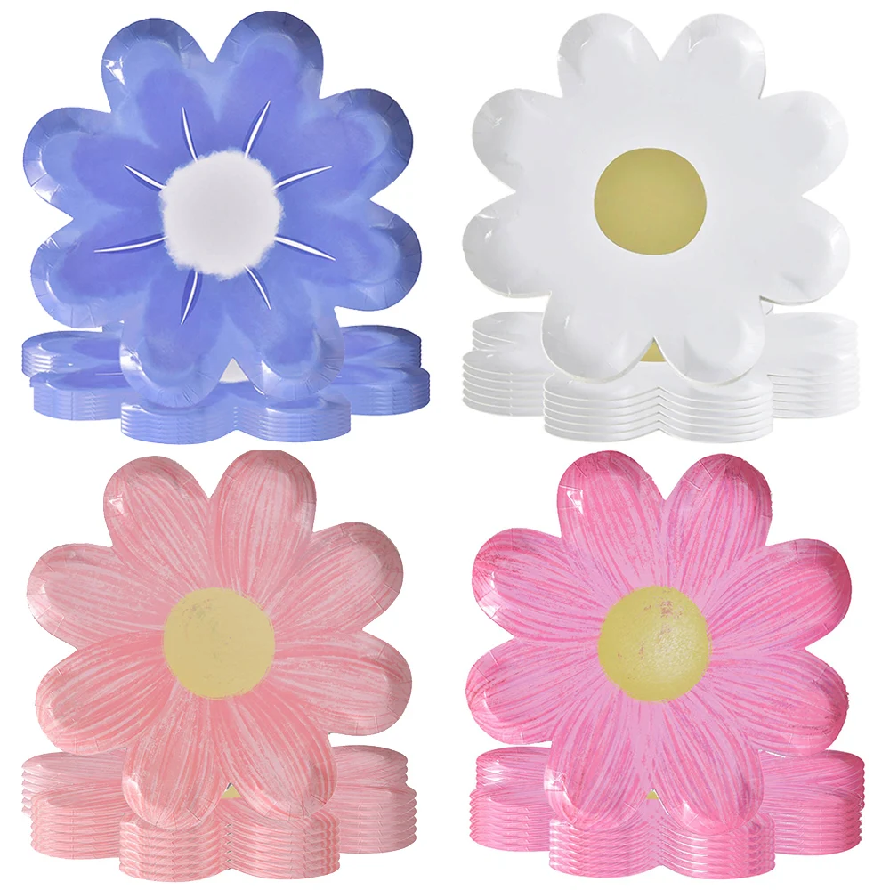 10/20/30/40/50Pcs Einweg Daisy Blume Pappteller Dessert Kuchen Platten Geburtstag Thema Party baby Dusche Dekoration Lieferungen