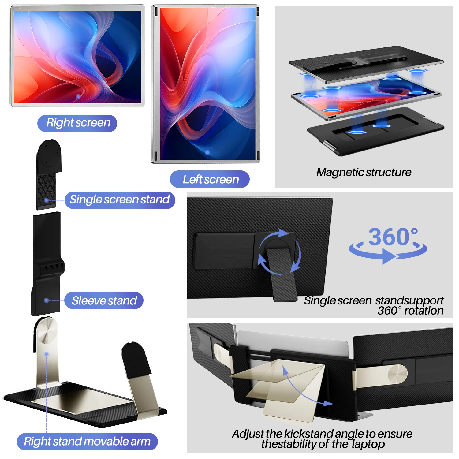 with 1 Cable Gaming Monitors 60hz High Brightness Laptop Multi Screen Portable Monitors for Laptops Triple Screen